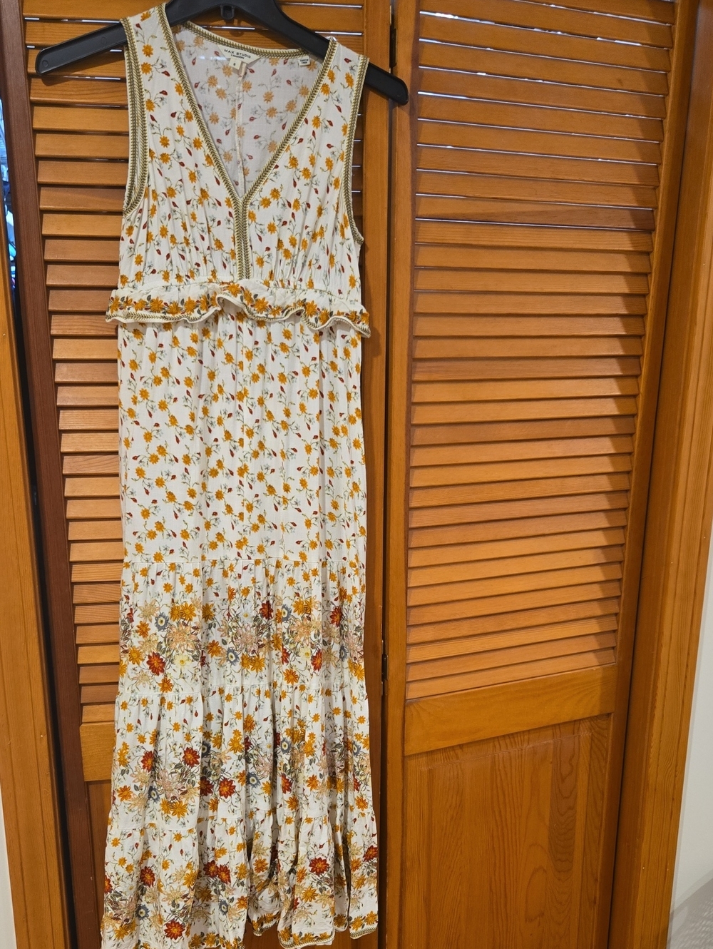 Max Studio Cream Midi Dress with Orange and Brown Floral Print